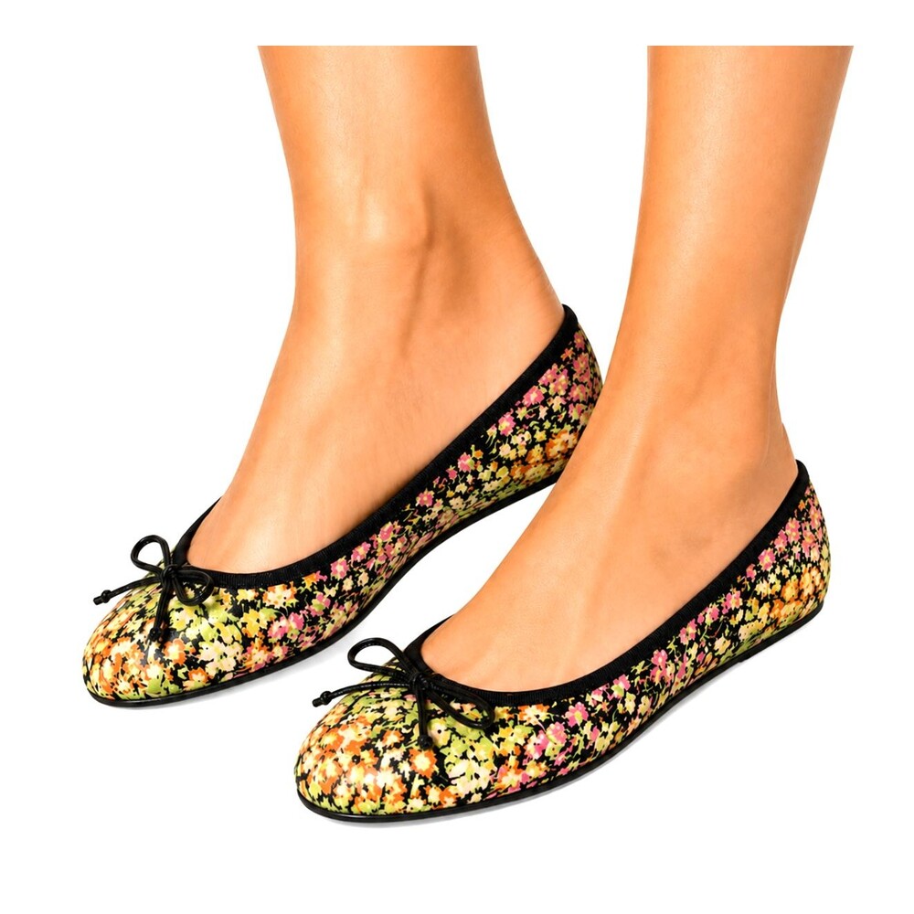 10022-SHOE Saks Fifth Ave Floral Ballet Flats Bow Leather Sole Womens 7M EU37.5